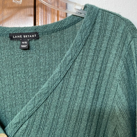 LANE BRYANT UGC Size 14/16 Green Faux Buttom Down Babydoll top shirt long sleeve - Picture 5 of 10